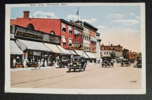 Vintage Unposted Main Avenue Norwood Ohio Cars People Walking Street Postcard