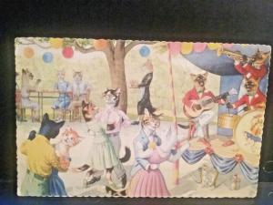 Postcard Mainzer Cats dressed up and dancing, while band plays.     Z6