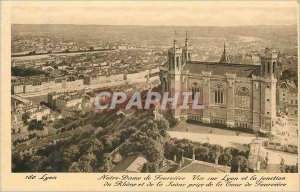 Old Postcard Lyon Notre Dame de Fourviere Lyon View and the junction of the R...