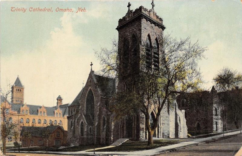 Omaha Nebraska~Trinity Cathedral~Square Castle-Like Tower~c1910 Postcard
