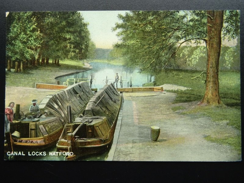 WATFORD Canal Locks showing W&S FASTER Working Narrowboats - Old Postcard