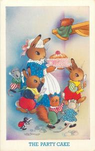 A Salmon Watercolour Post Card the Party Cake Rabbits Mice Squirrel Ant Lady Bug