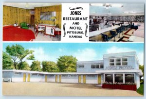 c1960 Pittsburg Kansas Vintage Postcard Jones Restaurant Motel Highway Multiview
