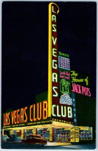 1950s The Las Vegas Club Casino Largest Neon Sign Postcard F223