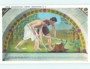 Unused Linen POSTCARD OF PAINTING AT LIBRARY OF CONGRESS Washington DC hs2226