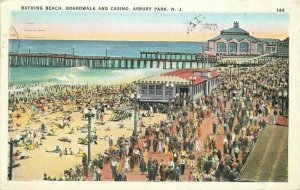 Asbury Park New Jersey Bathing Beach Boardwalk Casino 1936 Postcard Tichnor 8944