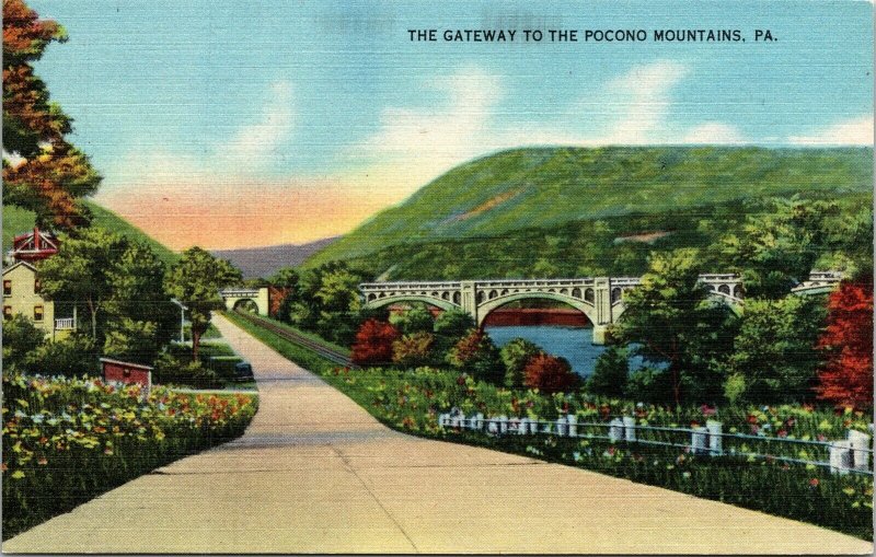 Gateway Pocono Mountains PA Pennsylvania Linen Postcard VTG UNP Vintage Unused 