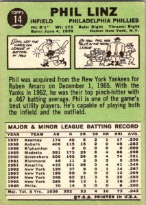 1967 Topps Baseball Card Phil Linz Philadelphia Phillies sk2218