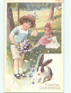 Divided-Back CHILDREN AT EASTER SCENE Great Postcard AA1809