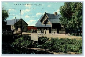 1912 G. R. & I. Depot Train Station Traverse City Michigan MI Posted Postcard 