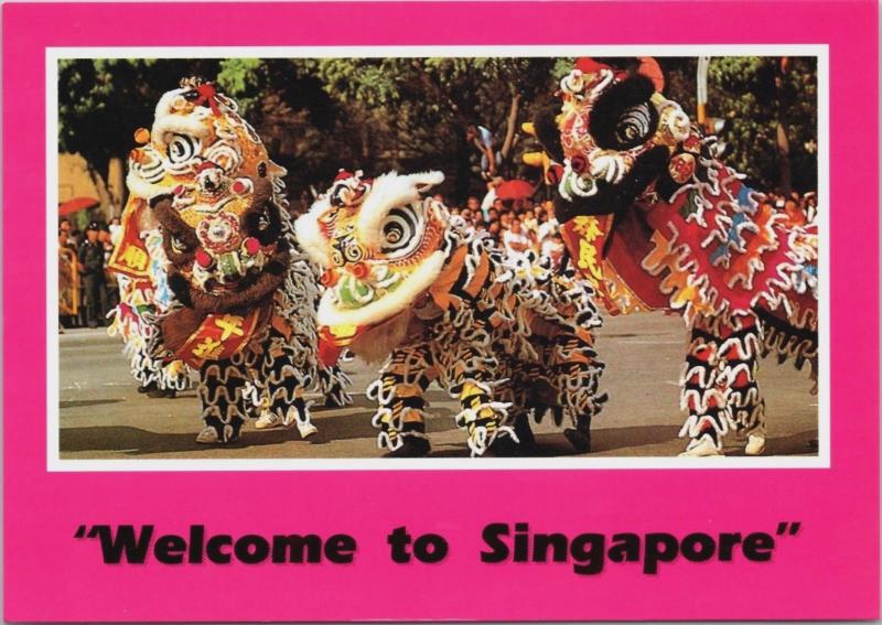 Welcome To Singapore Chinese Lion Dance Unused Vintage Postcard D34