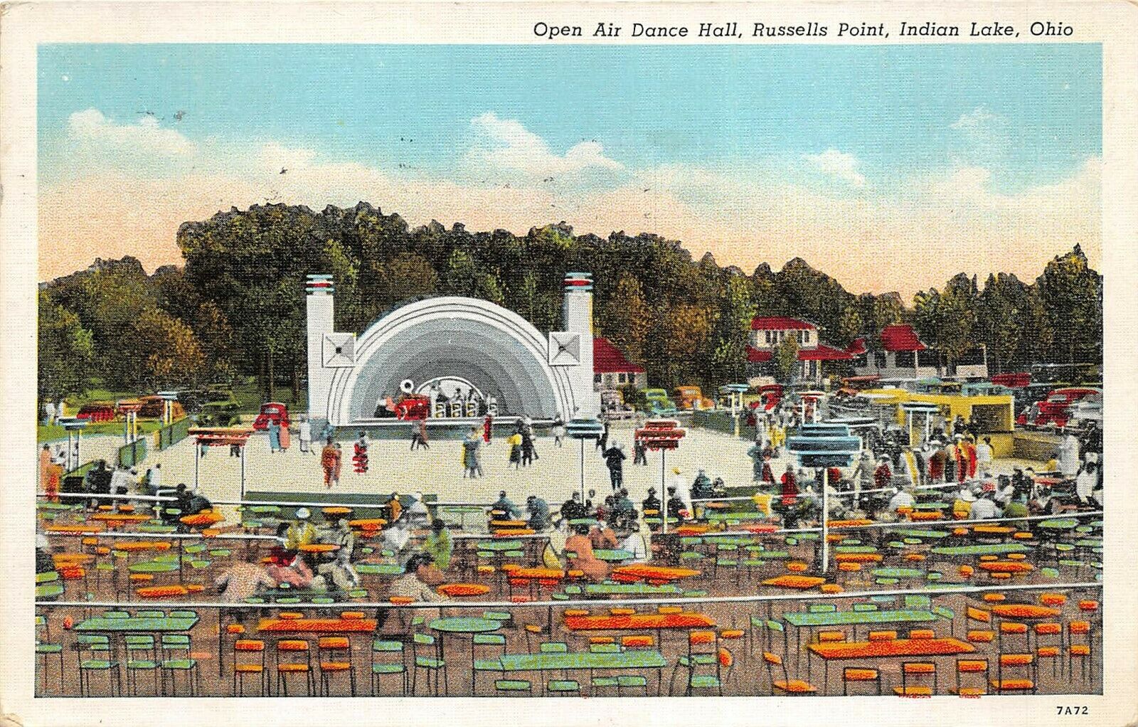 Russells Point Indian Lake Ohio 1940 Postcard Open Air Dance Hall United States Ohio Other