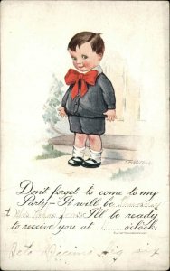 Cute Little Boy Party Invitation Charles Twelvetrees c1910 Postcard