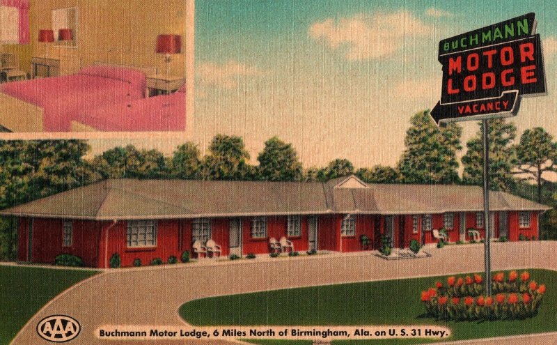 VINTAGE POSTCARD BUCHMANN MOTOR LODGE BIRMINGHAM ALABAMA MAILED 1953