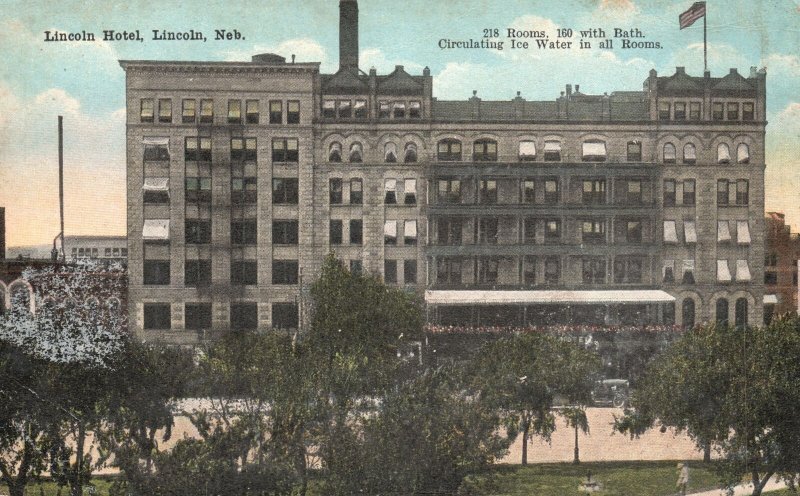 Vintage Postcard Circulating Ice Water Rooms Lincoln Hotel Lincoln Nebraska NE