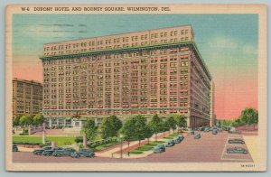 Wilmington Delaware~Dupont Hotel And Rodney Square~1940s Linen Postcard