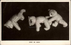 Boots Cash Chemists Teddy Bears Over He Goes c1910 Vintage Real Photo PC