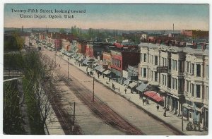 Ogden, Utah, Vintage Postcard View of Twenty-Fifth Street Toward Union Depot