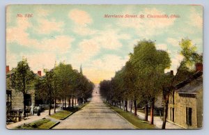 J87/ St Clairsville Ohio Postcard c1910 Merrietta Street Homes Church 874