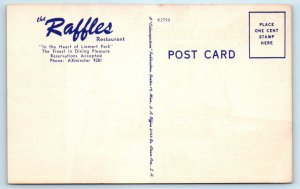 LOS ANGELES, CA California THE RAFFLES Restaurant c1940s Roadside Linen Postcard