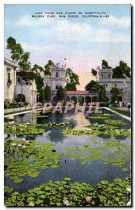 Old Postcard Lily pond and house of hospitality Balboa Park in San Diego Cali...