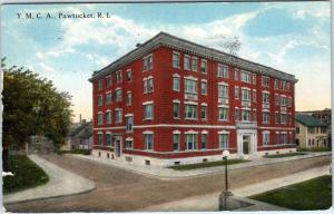 PAWTUCKET, RI Rhode Island    YMCA  Building  Street  Scene  1915  Postcard