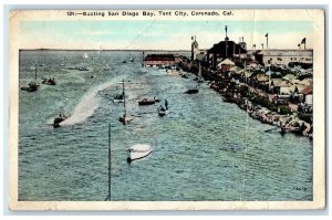 1923 Boating San Diego Bay Tent City Coronado California CA Posted Boat Postcard