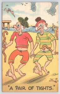 Faber Comics~Old Scots Men~A Pair Of Tights~Stroll Beach~Vintage Linen Postcard