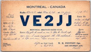 1935 QSL Radio Card VE2JJ Montreal Canada Amateur Radio Station Posted Postcard