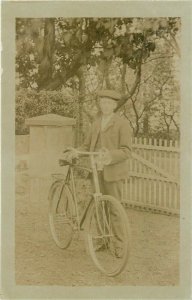 Transportation, Man with Bicycle, RPPC