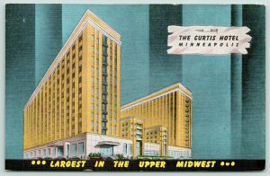 Minneapolis Minnesota~Curtis Hotel Vignette~Blue Black ART DECO~1940s Linen PC