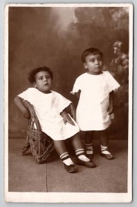 RPPC Two Little Edwardian Children Portrait Real Photo Postcard L25