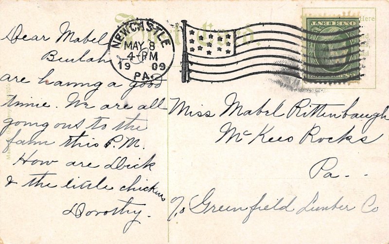 Post Office New Castle Pennsylvania 1909 postcard