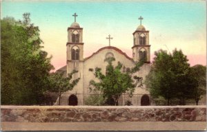 Hand Colored Postcard San Miguel Church in Socorro, New Mexico