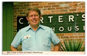 Billy Carter in front of Carter's Warehouse, Plains, GA Postcard