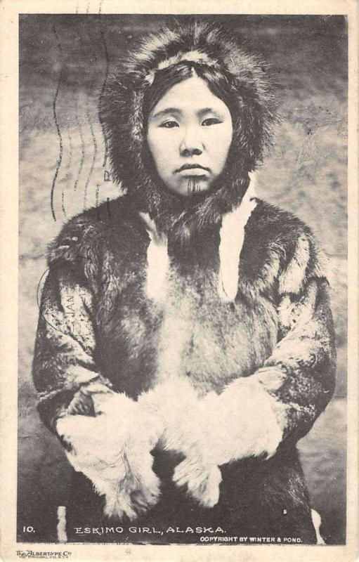 Alaska Eskimo Girl Women In Furs Antique Postcard K29859