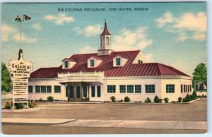 FORT WAYNE, Indiana IN    Roadside  COLONIAL RESTAURANT  1949  Linen Postcard