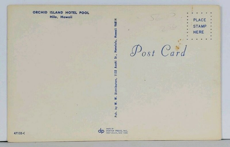 Hilo Hawaii Orchid Hotel Pool Postcard K17