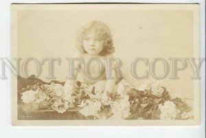 439226 NUDE Girl Curly FAIRY Nymph in Flowers Sunny light Vintage PHOTO postcard