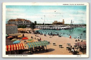 1936 Marianao Bathing Beach Havana Cuba Linen Postcard Habana Playa Posted