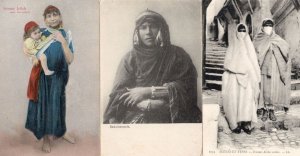 Beduinenweib 3x Arab Woman Glamour Antique Postcard