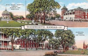 WADSWORTH, KS  Kansas  BARRACKS, MESS HALL, Chapel ++   c1940's Linen Postcard