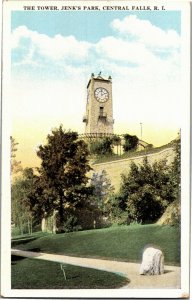 Clock Tower at Jenk's Park, Central Falls RI Vintage Postcard L26