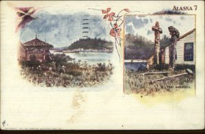 Alaska Fort Wrangell & Totems 1906 Used Patriographic Postcard