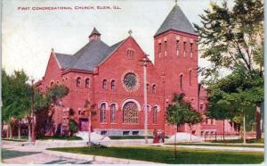 ELGIN, IL  Illinois   First  CONGREGATIONAL CHURCH   c1910s    Postcard