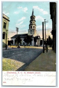 c1920s St. Michael's Church Street Scene Charleston South Carolina SC Postcard