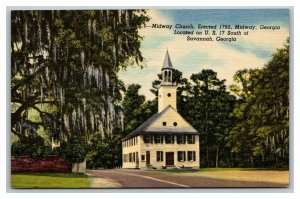 Vintage 1940's Postcard Midway Congregational Church Highway 17 Savannah Georgia