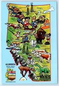 ALBERTA, CANADA Illustrated Provincial Map ~ Artist Gord Smith 4x6 Postcard