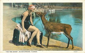 Postcard Florida Silver Springs Two Dears Bathing Beauty Bezant Teich 23-8044