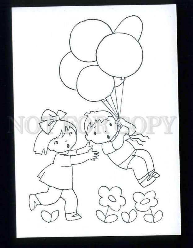 211031 Lithuania ROZINENE children balloons old postcard